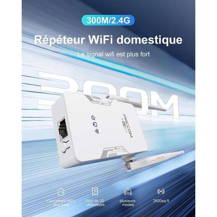 Amplificateur WiFi, Amplificateur Internet Sans Fil 2,4 G Pour La Maison 300 Mbps Super Boost Répéteur De Portée Wi-Fi Répéteur D'Amplificateur De Signal WLAN, Configuration Et Couverture Faciles