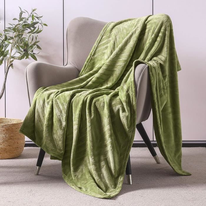Plaid Polaire & Sherpa Double Face 150x200 Cm - Carreaux Vert/Blanc - Couverture Canapé Ultra Douce - Pour Intérieur & Extérieur - 4