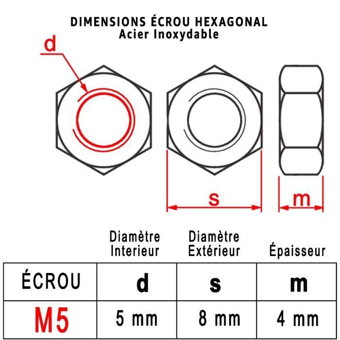Ecrou Inox A4 hexagonal Hu Ø M6 mm