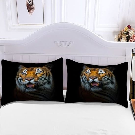 Housse De Couette 200x200 Cm Tigre + 2 Taies - Polycoton Doux, Imprimé 3D, Anti-frottis - 4