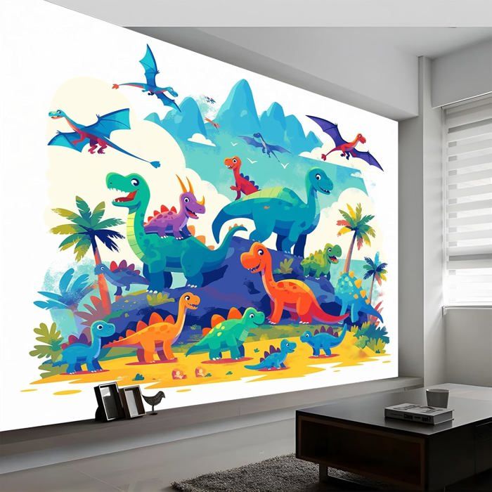 Papier Peint Panoramique Dinosaure de dessin animé,350x256cm Papier ...