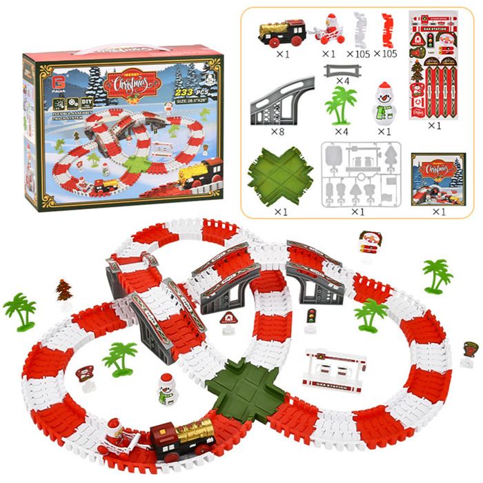 MOONTOY – Circuit De Voiture Et Train électrique De Noël, 233 Pièces Flexibles, Dès 3 Ans, Cadeau STEM