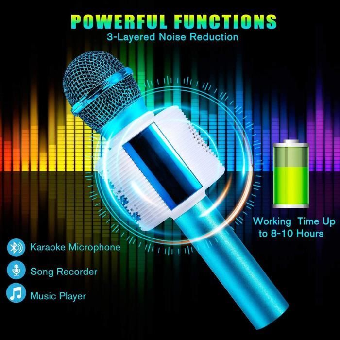 Microphone Karaoké Bluetooth, 4 en 1 Micro Enfant pour Chanter