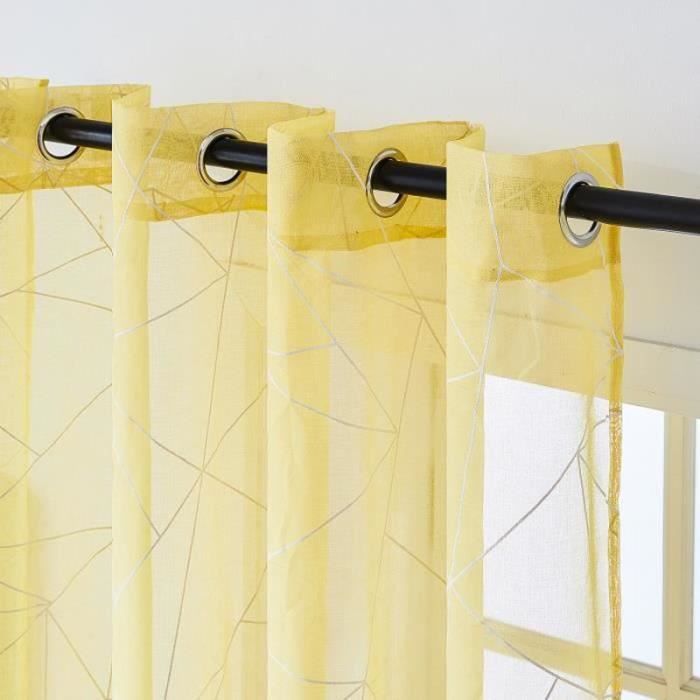 Rideaux Bohème Moderne 140x229cm - Imprimé Feuilles De Saule Jaune Ocre Et Beige