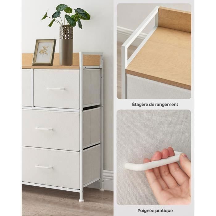 SONGMICS Commode 7 Tiroirs Tissu – Meuble Rangement Moderne Marron Rustique & Noir, Cadre Métal Solide