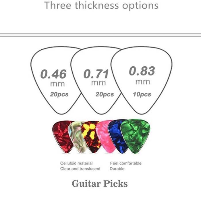 Gresunny Lot De 50 Médiators De Guitare Avec étui De Rangement Pour Guitare Acoustique, Guitare électrique, Ukulélé, Basse 0,58/0,71/0,81/0,96/1,20/1,50 Mm