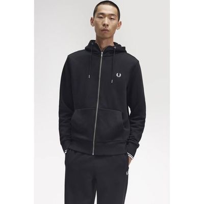 Sweatshirt Zippé Fred Perry Homme - 100% Coton, Col Montant, Couleur French Navy, Décontracté Et Stylé Pour Automne-hiver
