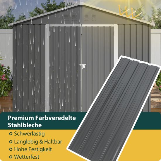 Abri De Jardin Métal 229x180x191 Cm Anthracite - Portes Pliantes, Aéré, Pour Outils, Tondeuse, Vélo - 8