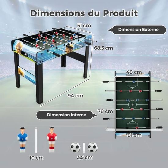 COSTWAY Baby-foot Avec 26 Joueurs Et 2 Balles – Pieds Réglables, Marqueur, MDF, Pour Adultes Et Enfants, Salle De Jeux