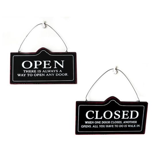 OPEN & CLOSED Shop Cafe Signe Double Face En Bois De Porte Signe