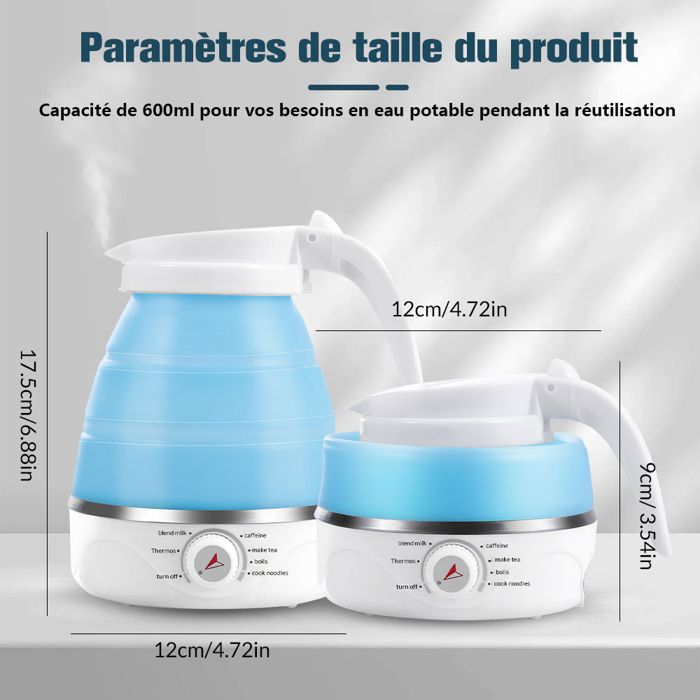 Bouilloire Camping Silicone Bouilloire Pliable SinLaw 600ml - Voyage, Camping - Silicone Alimentaire Avec 2 Gobelets - Chauffage Rapide 600W Mini Bouilloire 600W Gobelets Inclus