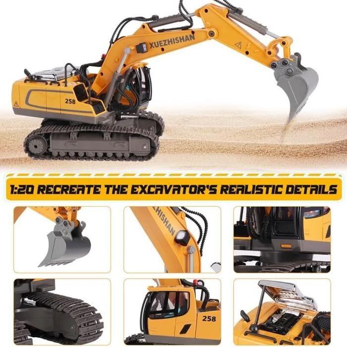 Kudoo Excavatrice Télécommandée, Échelle 1:20 11 Canaux Jouet Dexca Rc Avec Emetteur 24ghz Rechargeable Vehicule Tra Amz B0