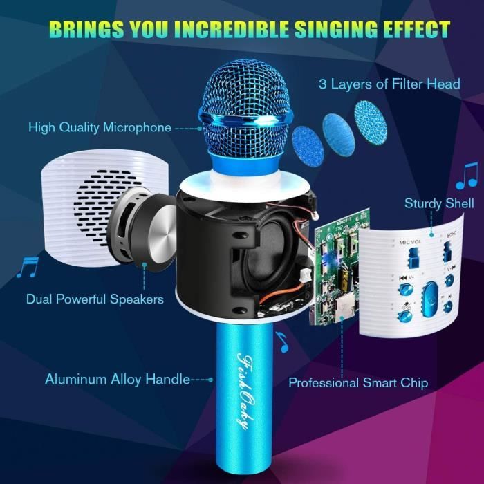 Microphone Karaoké Bluetooth, 4 En 1 Micro Enfant Pour Chanter