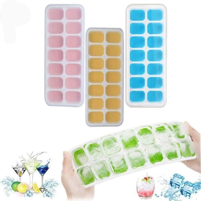 Lot De 2 Bacs à Glaçons Cubes Avec Couvercle - 14 Glaçons Par Bac, Couleur Assortie