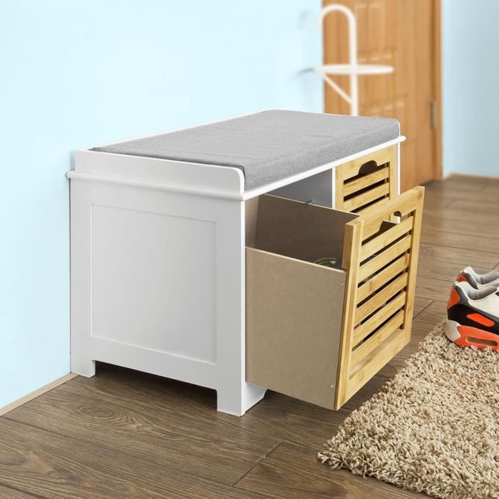 FSR23-K-W Banc à Chaussures Coussin 2 Cubes Rangement – 71x34x43 cm, Blanc