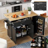 Îlot De Cuisine Mobile Avec Plan De Travail Rabattable 120x70x89 Cm | Chariot Rangement Avec Casier à Vin, Porte-verres, 5 Roulettes | Noir