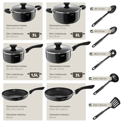 Set De Cuisine Inox 10 Pièces - Tous Feux Dont Induction - Poignées Amovibles - Casserole - Poêle - Wok