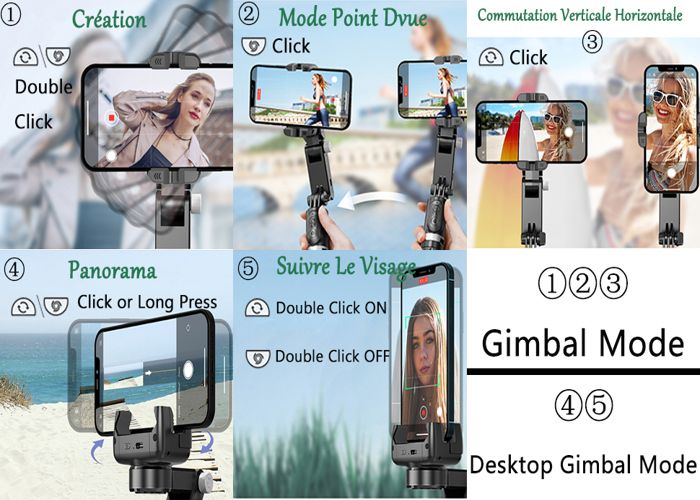 Stabilisateur Smartphone 3 Axes STRBDYI – Suivi AI, Pliable, Compatible IPhone & Android, Idéal Vlog & TikTok