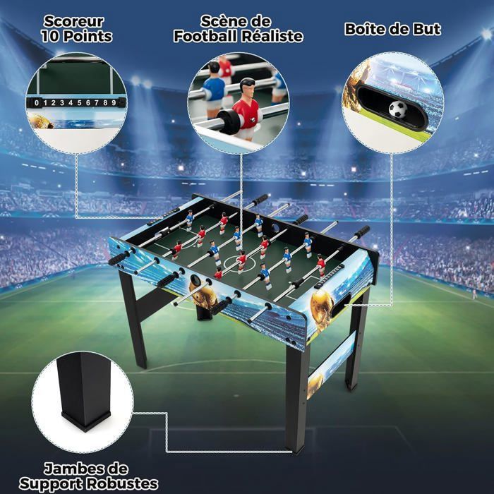 COSTWAY Baby-foot 18 Joueurs – 2 Ballons – Cadre MDF 95x53,5x76,5 Cm – Pour Fête, Bar, Salle De Jeux – Noir