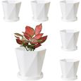 Pots de fleurs en plastique - Blanc - 13cm - Pot en Plastique x 6 - Soucoupe en plastique x 6-0