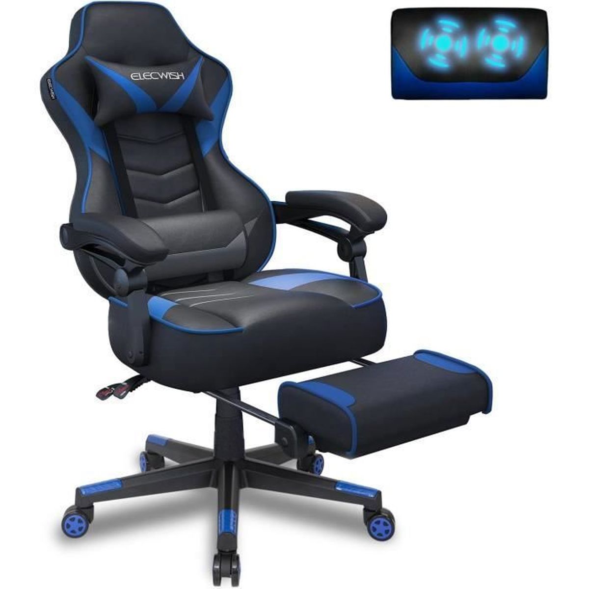 Chaise De Jeu Chaise De Bureau Bleue Chaise De Massage Lombaire Pivotante Avec Repose Pieds Et Accoudoirs Prix Pas Cher Cdiscount