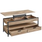 VASAGLE Table Basse avec Plateau Relevable, avec Rangement Ouvert et Compartiment Caché, 50 x 120 cm, Marron Camel et Noir d’Encre