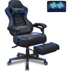 PULUOMIS Fauteuil Gamer Chaise De Bureau Ergonomique à Haut Dossier avec Repose-pied Appui-tête Support Lombaire Massage Bleu