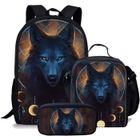 WASDK 3 en 1 Enfants école Sac à Dos Animal Loup Impression garçons Bookbag et Sac à Lunch Porte-Stylo Zipper 38x30x12.5cm[40]