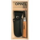 Couteau Opinel - Tradition carbone - lame carbone N°8 - manche Hêtre verni teinté - plumier en bois