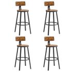 VASAGLE Tabouret Bar Industriel, Lot de 4, Chaises Bar Cuisine, avec Dossier, Siège 73,5 cm de Haut, Marron Rustique et Noir d'encre