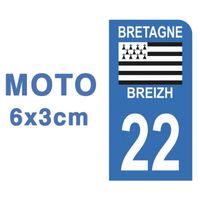 Autocollants Stickers plaque immatriculation scooter moto département 22 Côtes d'Armor Logo Région Bretagne Breizh Symbol