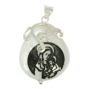 Pendentif Ancien La Vierge Marie En Argent Massif Et Or 14K - Collier Mi-long Occasion