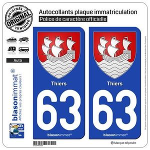 Autocollant Plaque Immatriculation Département 63 - Lot De 2