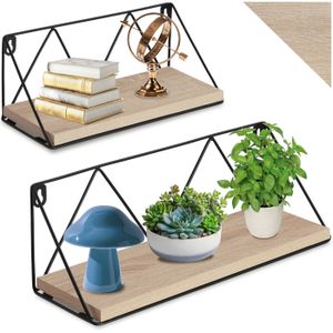 Étagère murale - TECTAKE - Lot de 2 étagères ROCKPORT en bois et acier au style industriel - Bois clair/Chêne sonoma