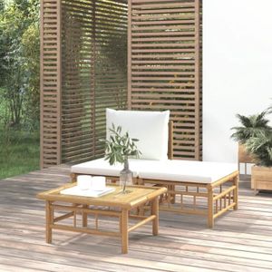 Salon bas de jardin Zerodis Salon de jardin 3 pcs avec coussins blanc crème bambou A362297 HB042