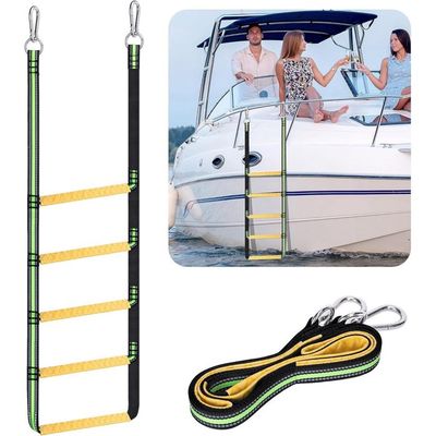 Échelle De Bateau 5 Marches – 156x40 Cm, Sangle Nylon + Crochets Inox – Antidérapant, Pliable – Pour Kayak, Quai, Piscine, Charge 200 Kg