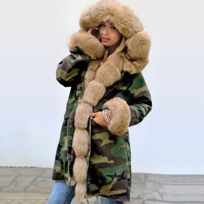 Parka Femme Vert Fishtail Parka Camouflage Longue Capuche Fourrure Chaud Velours arctique Vert Cdiscount Pret a Porter