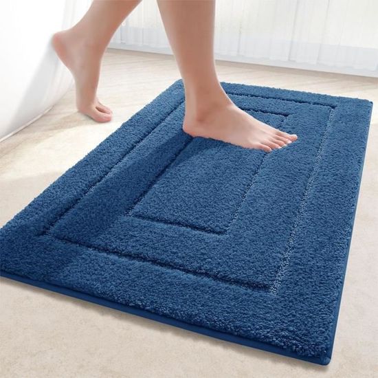 2 Tapis De Bain Microfibre Homaxy - 40x60cm Et 60x90cm, Bleu Marine