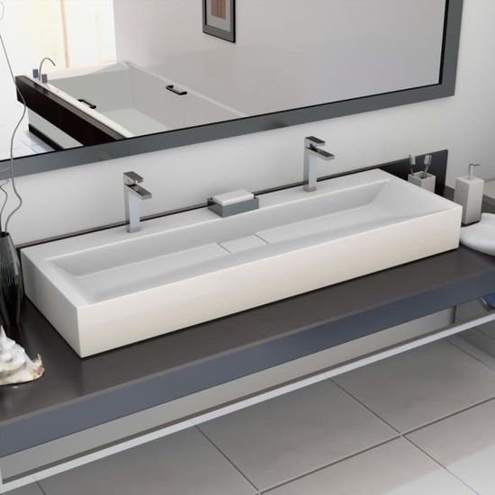 lavabo 120x46x11 cm fonte minerale marbre blanc avec 2 trous de robinet cdiscount bricolage