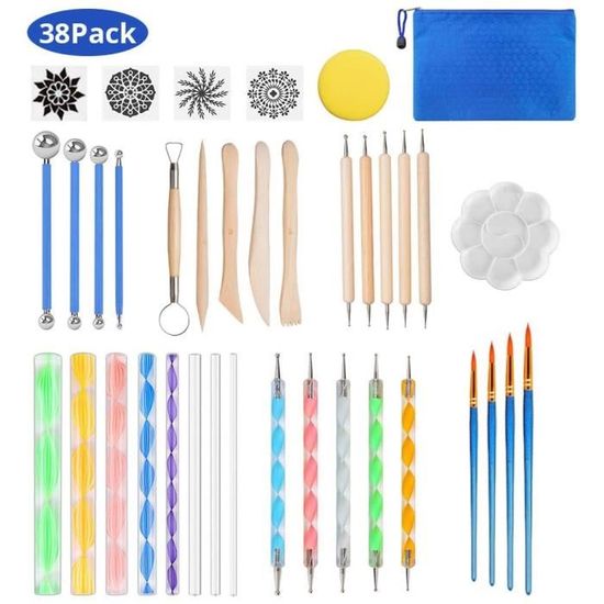 Kit De 16 Outils De Peinture Mandala Dotting - Pochoirs Et Stylos Pour Roches, Argile Et Sculpture, Débutants Et Pro