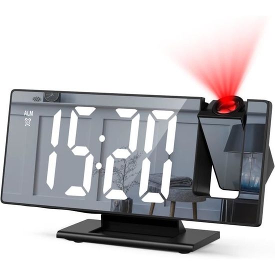 Réveil à Projection LED - Horloge Numérique Avec Miroir, Affichage Multifonction - Pour Bureau, Chambre, Sans Piles Incluses