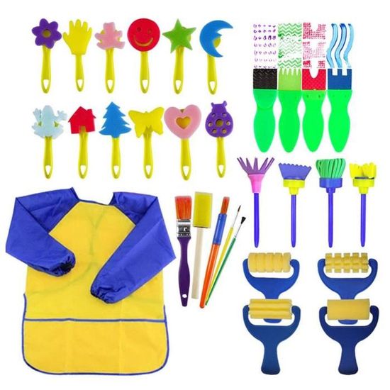 Kit 30 Pinceaux Enfants – Éponge EVA – Formes Variées – Peinture Créative – Dès 3 Ans – Set Réutilisable
