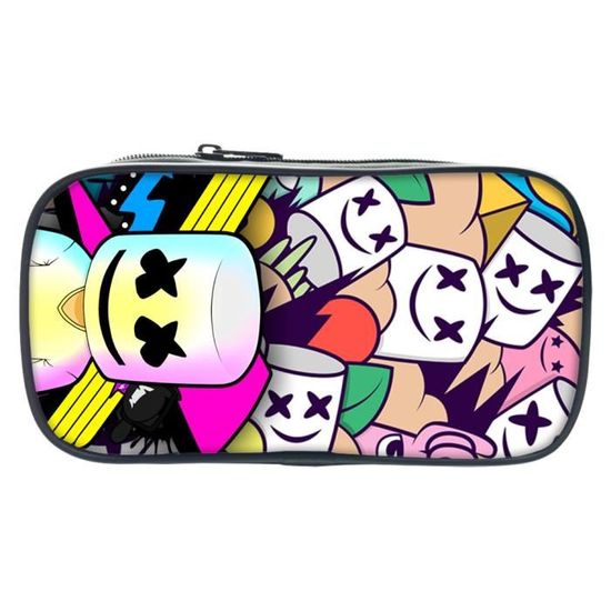 Trousse - Scolaire - Noir à Motifs - Rectangulaire - 21 X 6 X 5,5 Cm