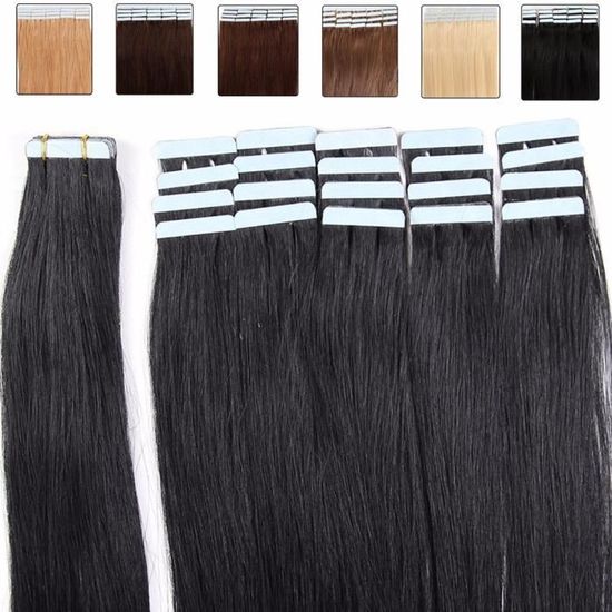 22" Extensions de Cheveux Bande adhésive Ruban adhésif – #01 Noir – 55cm - 20pcs - Extensions en cheveux humains naturels - Grade  