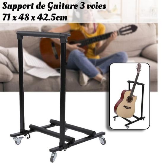 Support De Présentoir Guitare 5 Voies Pliable En Métal - Rack Solide Pour 5 Guitares Avec Protection Caoutchouc, Noir
