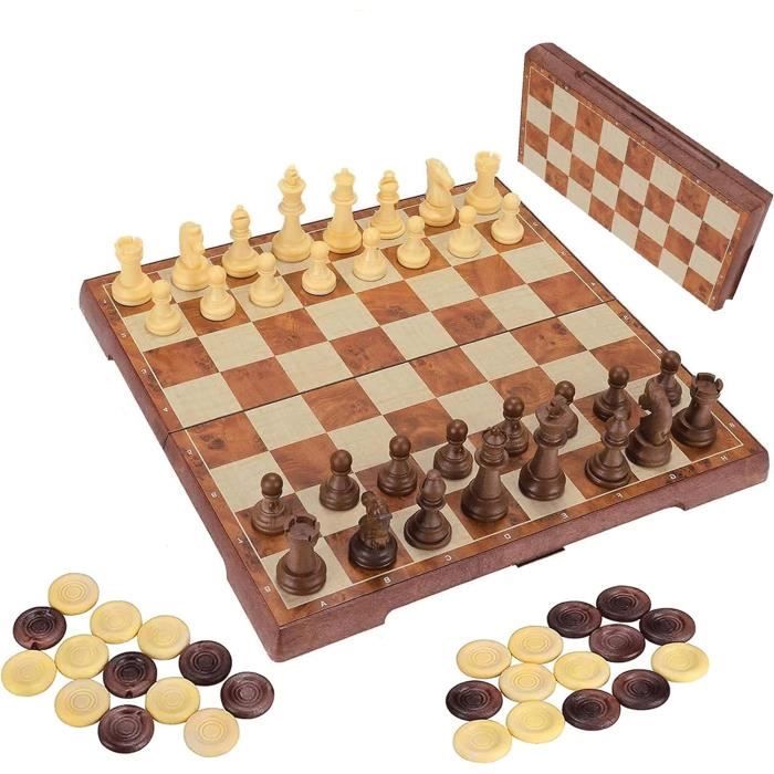 Grand Plateau D'échecs Et Dames Magnétique 2 En 1 – Voyage – 36 Cm – Yellow Mountain