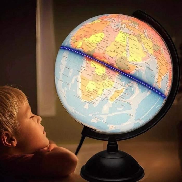 Globe Terrestre Illuminé 30 Cm Avec éclairage LED - Reliefs 3D, Fuseaux Horaires, Socle En Bois - Outil éducatif Et Décoration Pour Bureau, Chambre