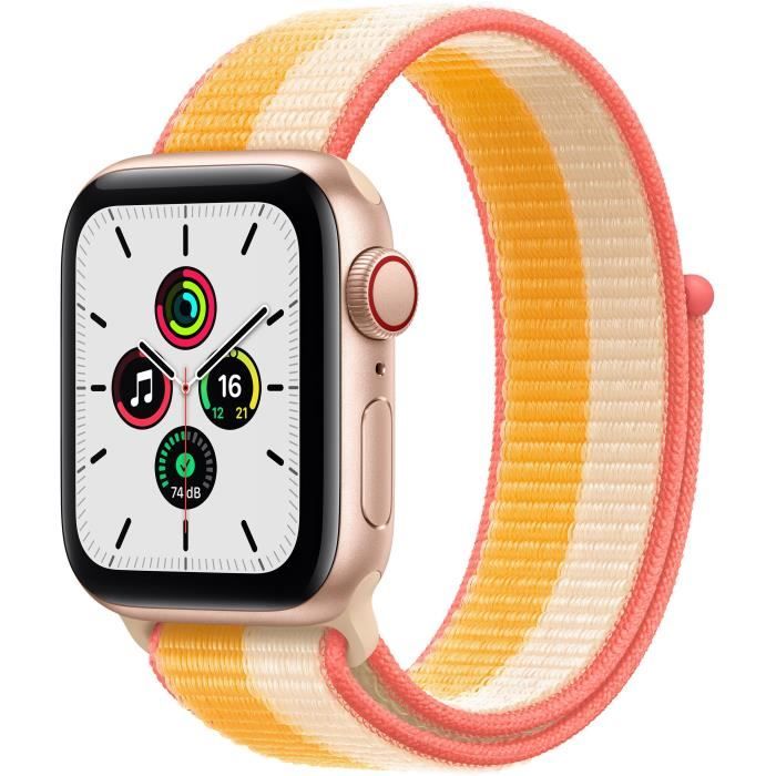 Apple Watch SE GPS + Cellular 2021 - 40mm - Boitier Gold Aluminium - Bracelet Maize/White Sport Loop