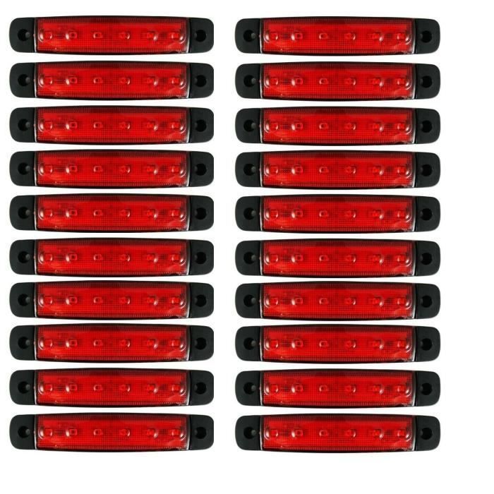 Lot de 20 Feux de Gabarit Marqueur Côté 24V Rouge pour MAN DAF Renault Scania Iveco Fiat Mercedes Camion Remorque Machine Agricole