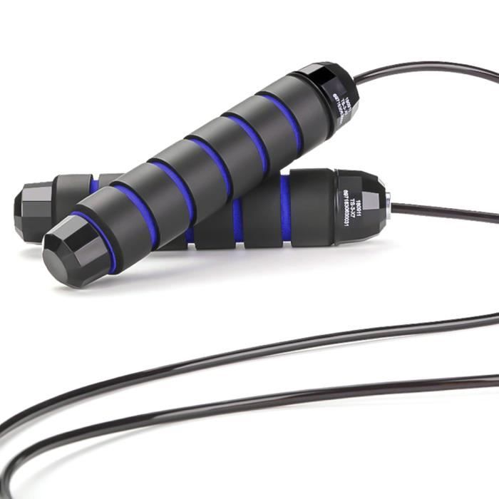 3M Corde a Sauter à Grande Vitesse Câble Acier Ajustable avec Roulement à Bille(Noir et bleu)